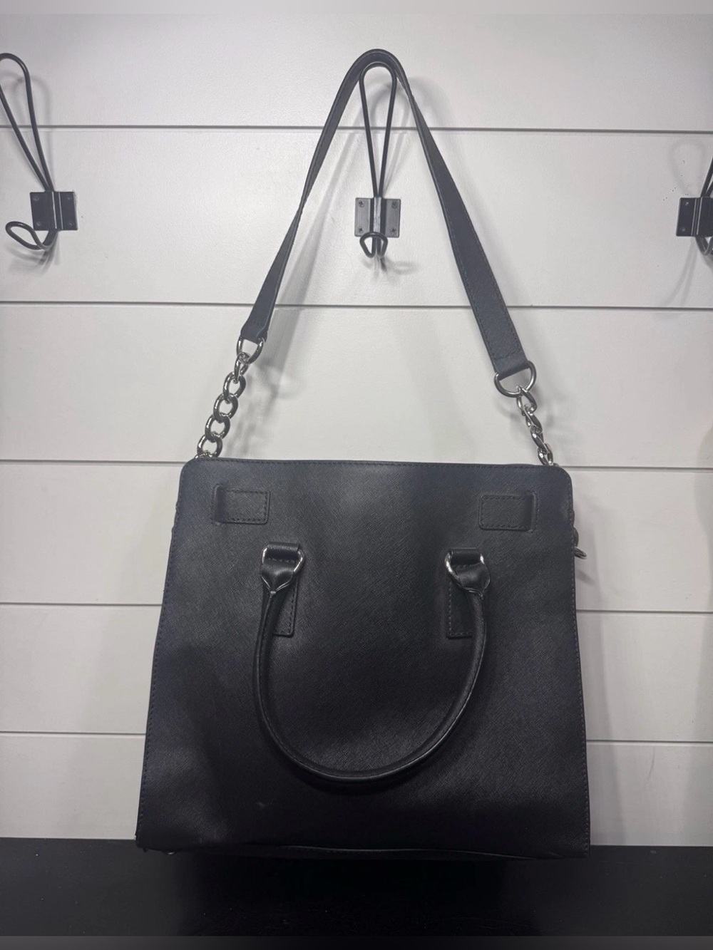 Michael Kors Hamilton Large Satchel Purse Black Saffiano Leather Silver Hardware - Picture 5 of 10